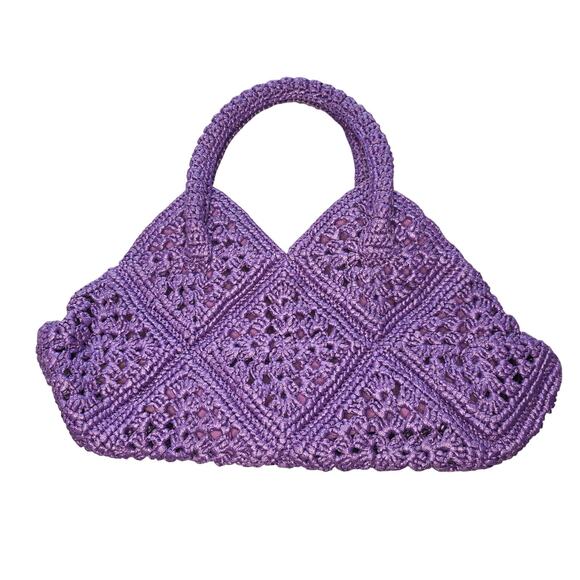 Yvette's Handbags - Yvette's Bag Womens Purple Crochet Handbag Top Handle Boho Lined Magnetic Snap
